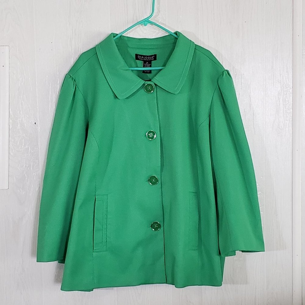 Dialogue Textured  Fully Lined A-Line Jacket 3X,  Green